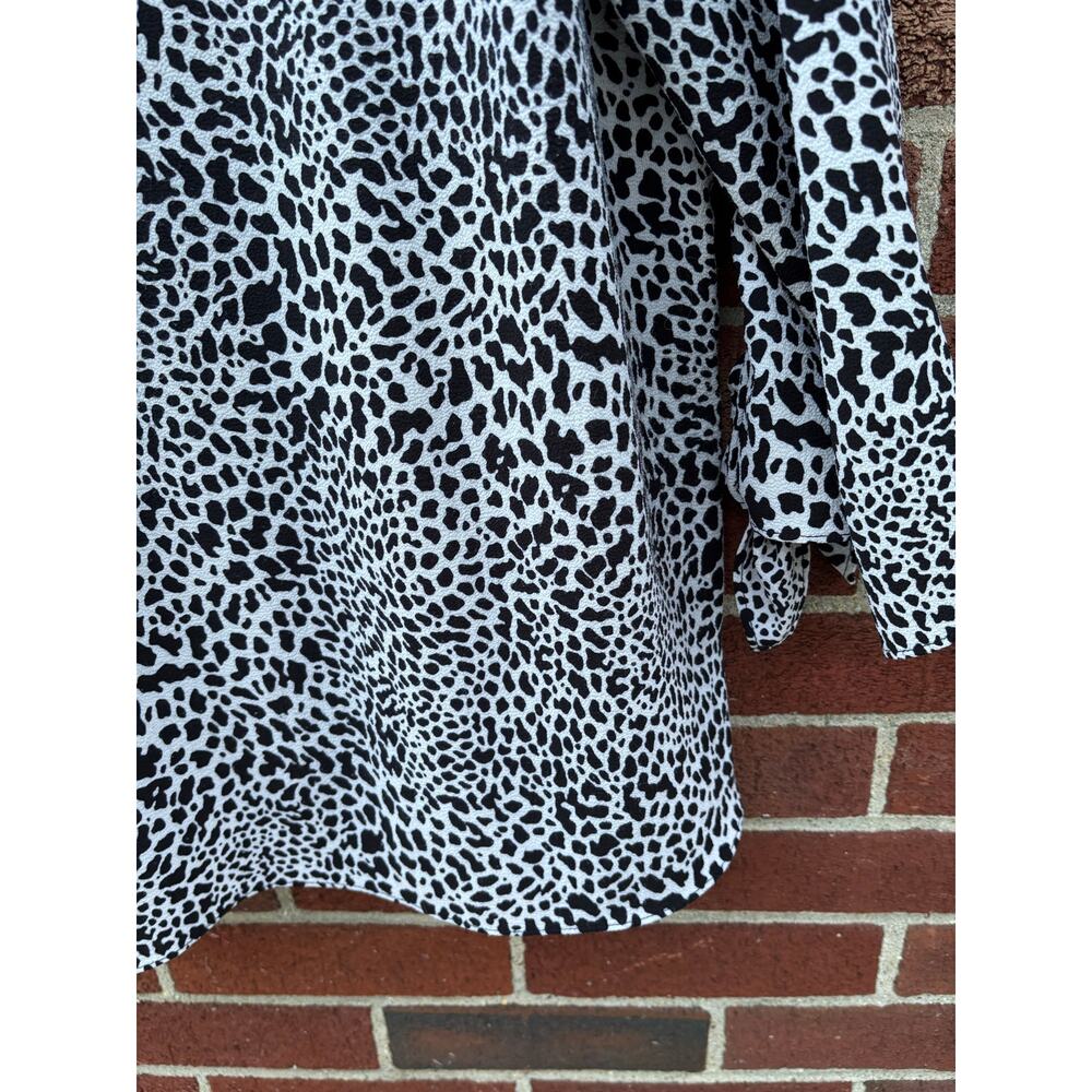 Michael Kors 1X Animal Print Blouse Plus Size Black White Tie Sleeve Top - Picture 6 of 9